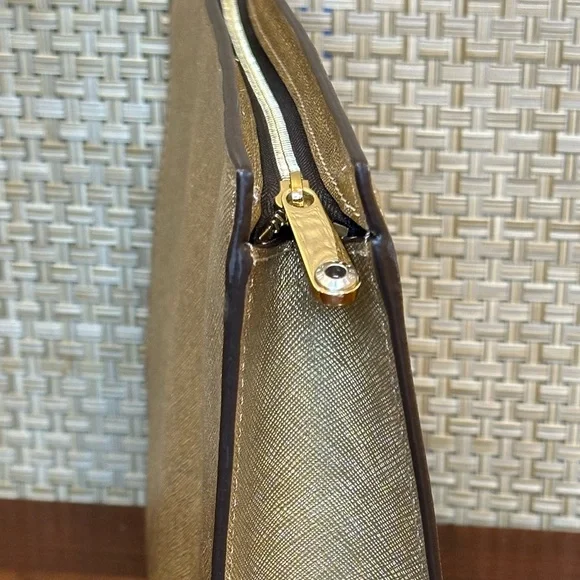 Henri Bendel New York West 57th Metallic Gold Saffiano Leather Cosmetic Clutch - Picture 6 of 13